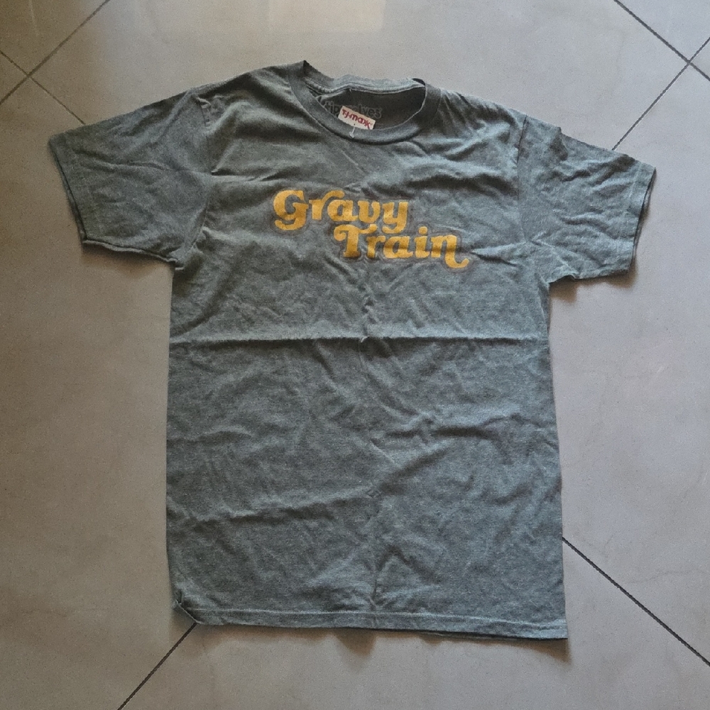 Thanksgiving Tipsy Elves Gray Short Sleeve Tee with Yellow 'Gravy Train' Logo